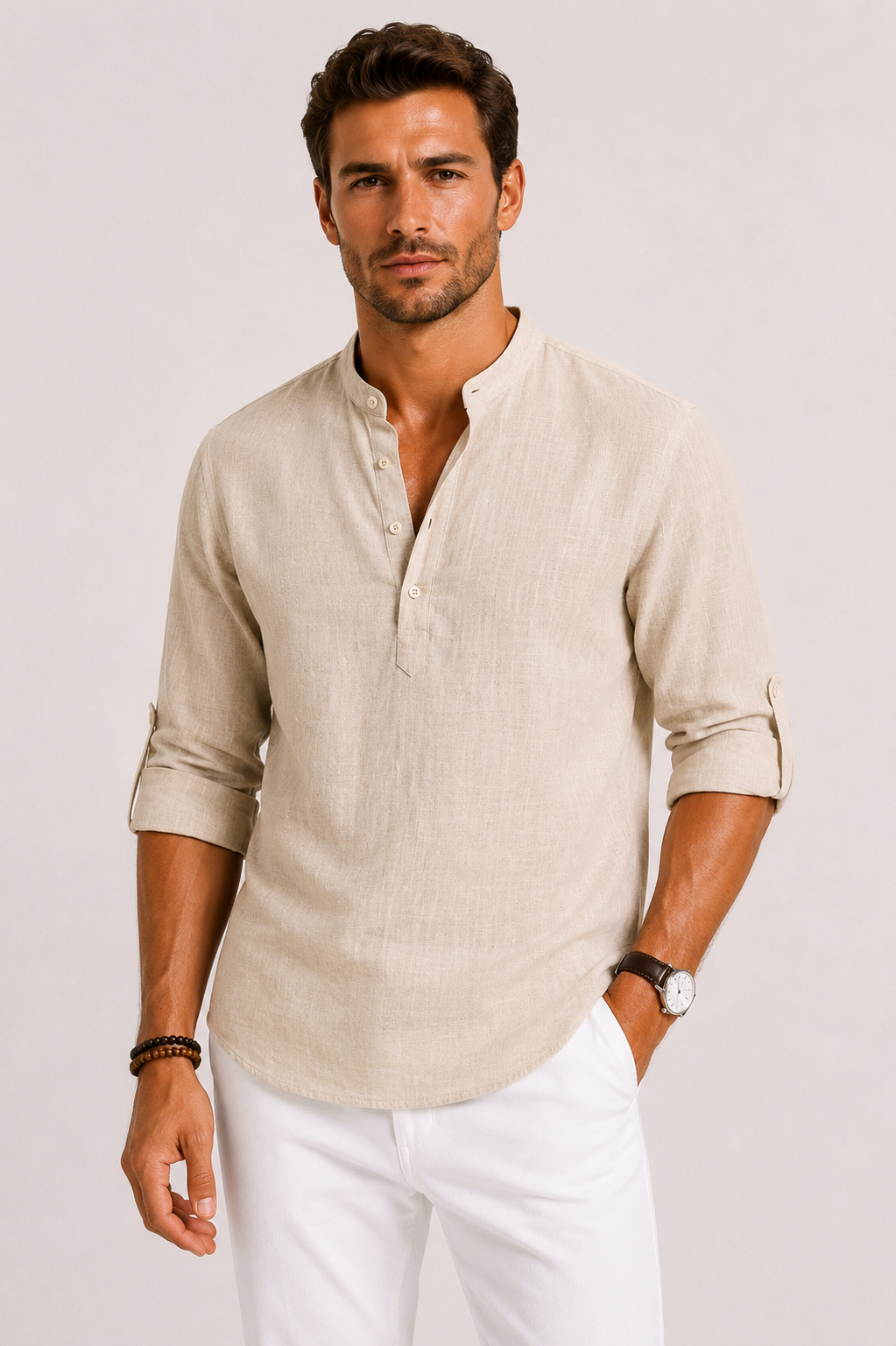 Ignatius | Men's Linen Shirt with Stand Collar