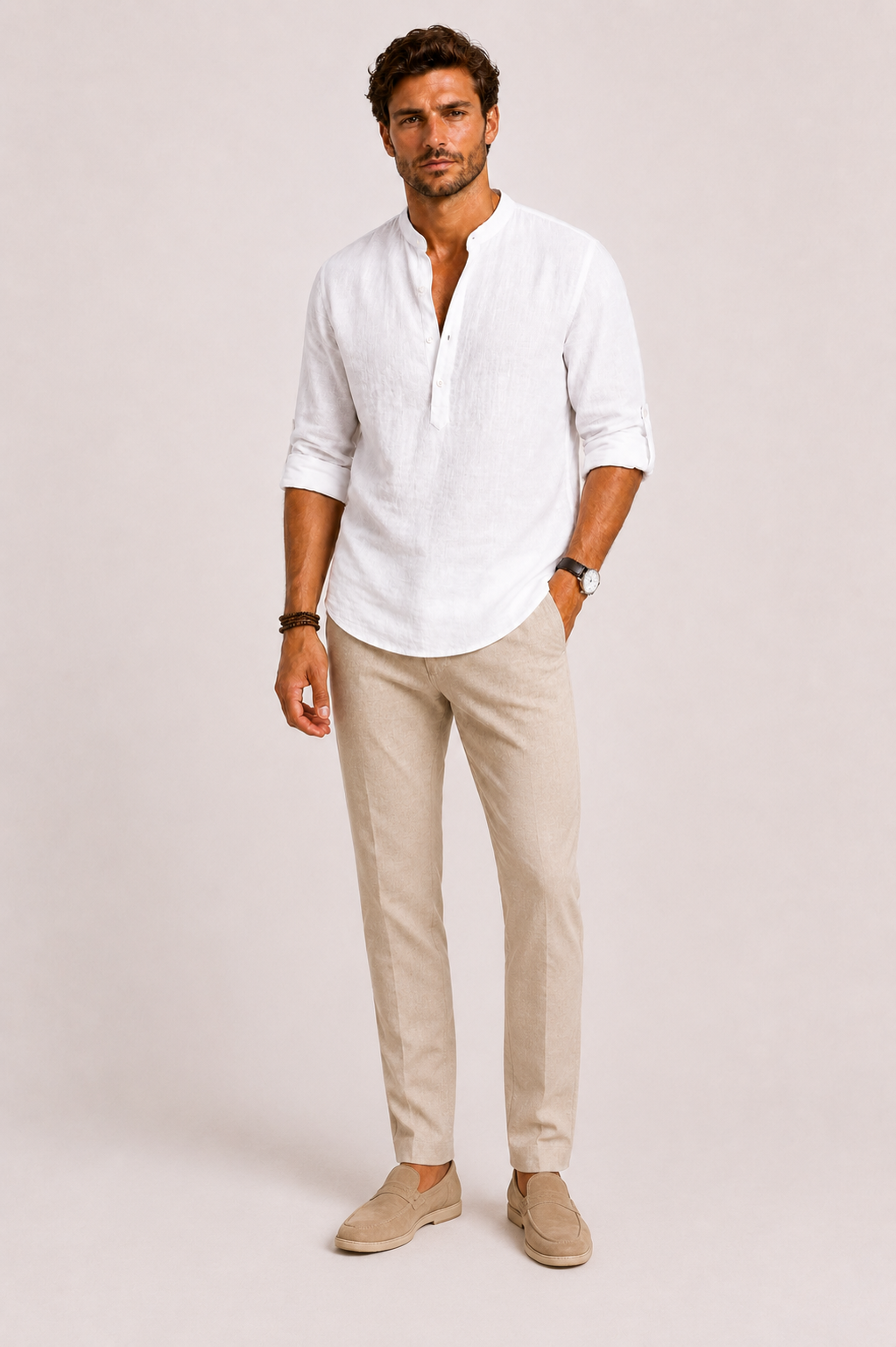 Ignatius | Men's Linen Shirt with Stand Collar