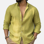 Mens Linen Look Button Shirt — Breathable