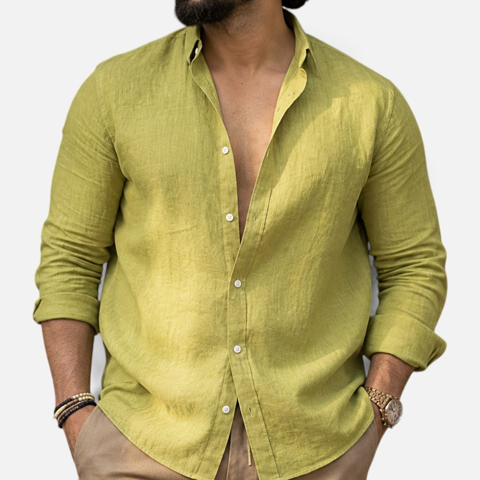 Mens Linen Look Button Shirt — Breathable