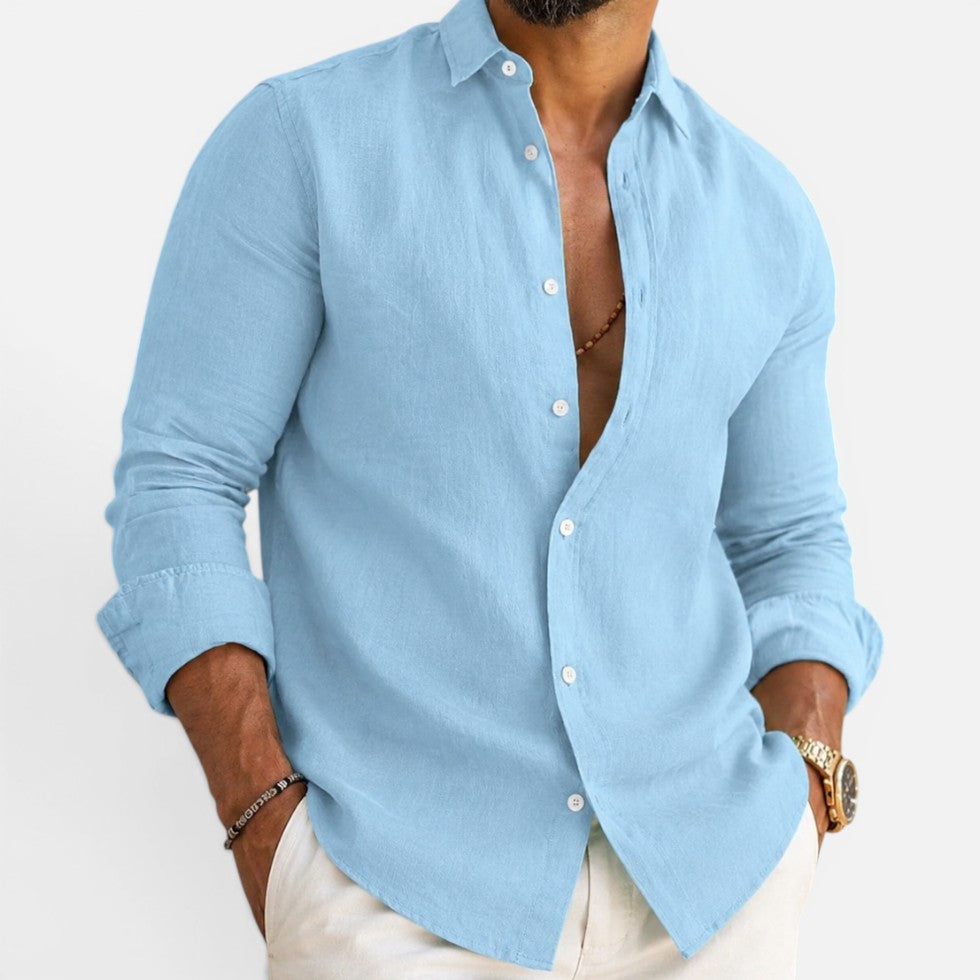 Mens Linen Look Button Shirt — Breathable
