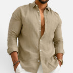 Mens Linen Look Button Shirt — Breathable