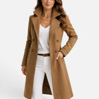 Womens Longline Double Breasted Coat Lapel Collar — Warm