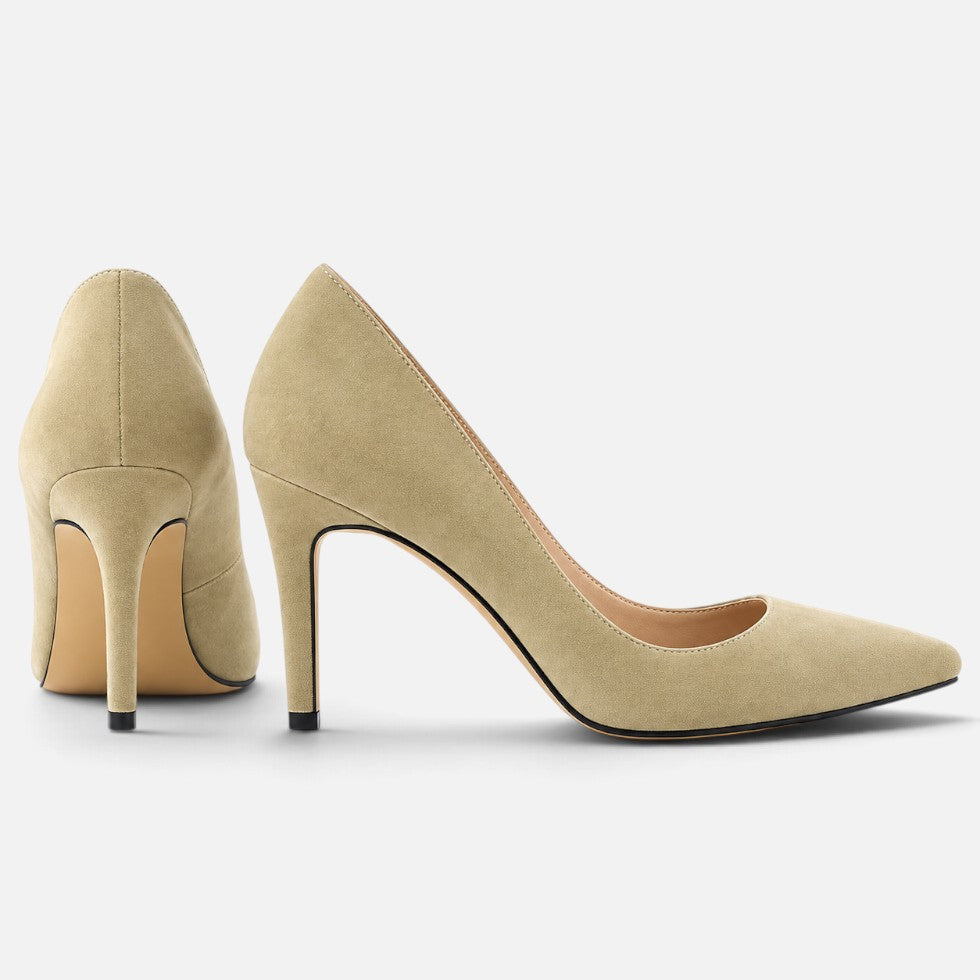 Suede Orthopedic Pointed Toe Stiletto Court Heels — Block Heel