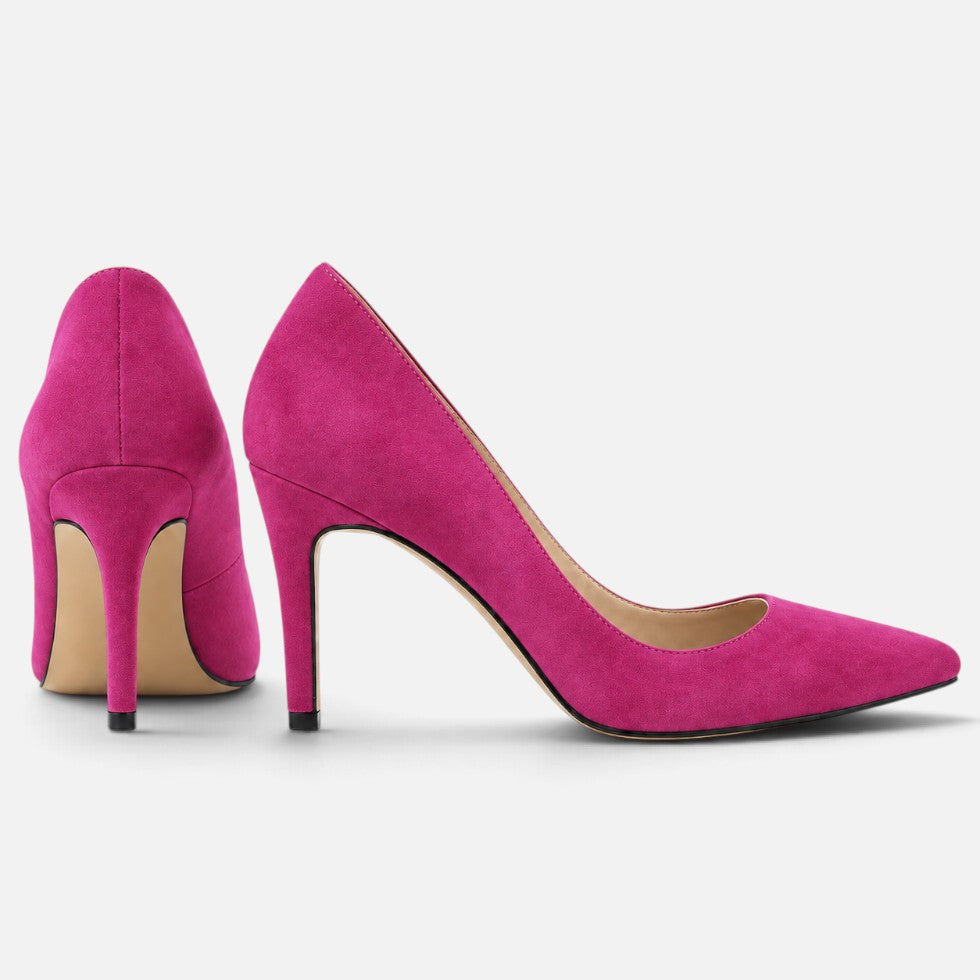 Suede Orthopedic Pointed Toe Stiletto Court Heels — Block Heel