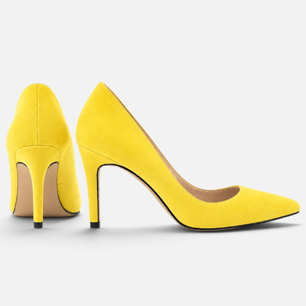 Suede Orthopedic Pointed Toe Stiletto Court Heels — Block Heel