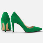 Suede Orthopedic Pointed Toe Stiletto Court Heels — Block Heel
