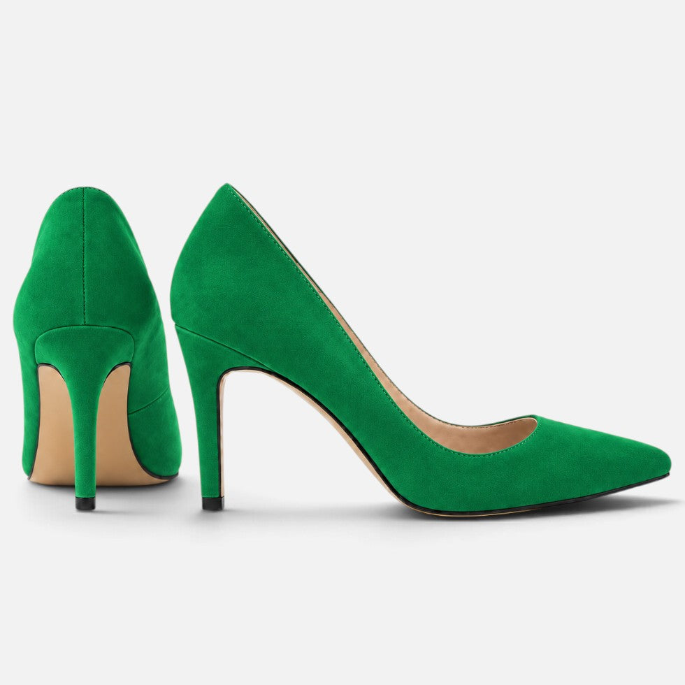 Suede Orthopedic Pointed Toe Stiletto Court Heels — Block Heel
