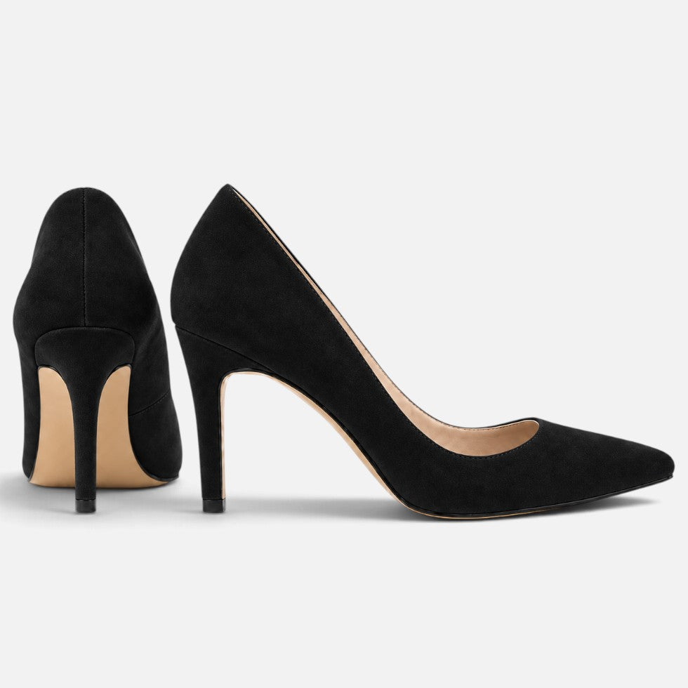 Suede Orthopedic Pointed Toe Stiletto Court Heels — Block Heel