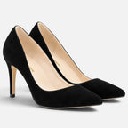 Suede Orthopedic Pointed Toe Stiletto Court Heels — Block Heel