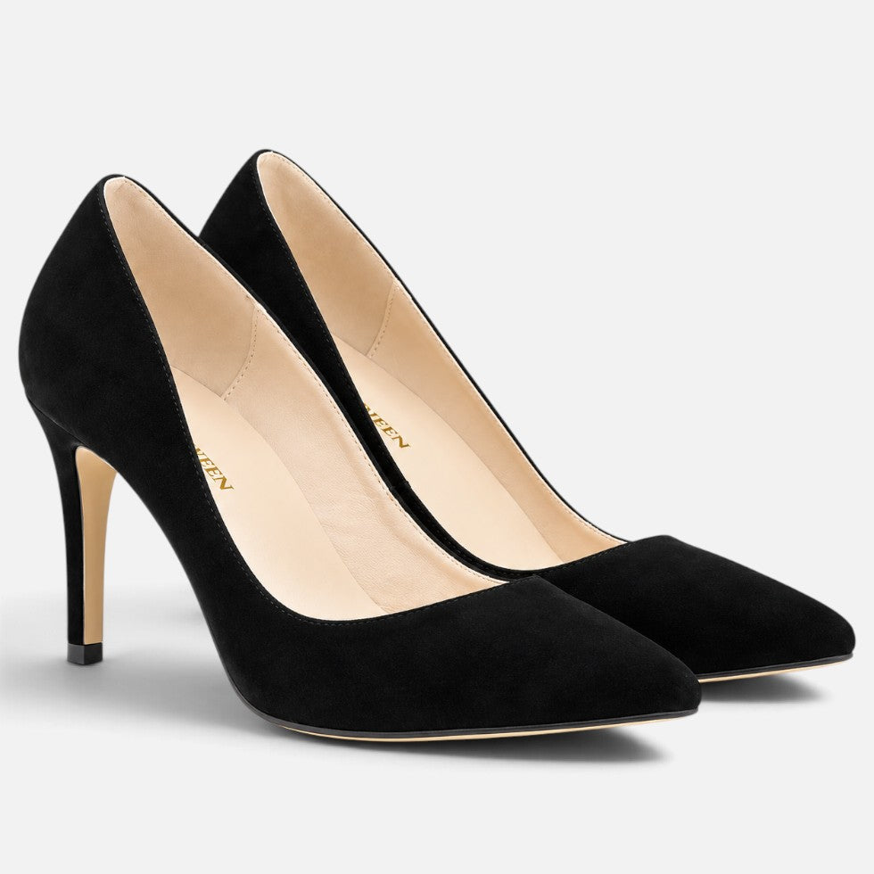 Suede Orthopedic Pointed Toe Stiletto Court Heels — Block Heel