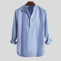 Isidore | Men's Striped Cotton-Linen Shirt with Henley Collar