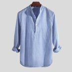Isidore | Men's Striped Cotton-Linen Shirt with Henley Collar
