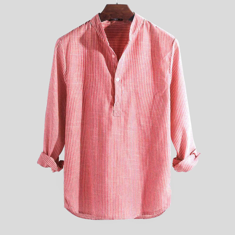 Isidore | Men's Striped Cotton-Linen Shirt with Henley Collar