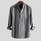 Isidore | Men's Striped Cotton-Linen Shirt with Henley Collar