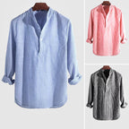 Isidore | Men's Striped Cotton-Linen Shirt with Henley Collar