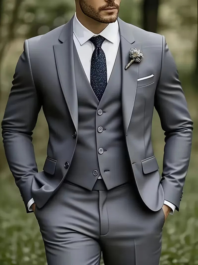 Ingmar | Men's Slim Fit Three-Piece Suit Set with Notched Lapels and Waistcoat