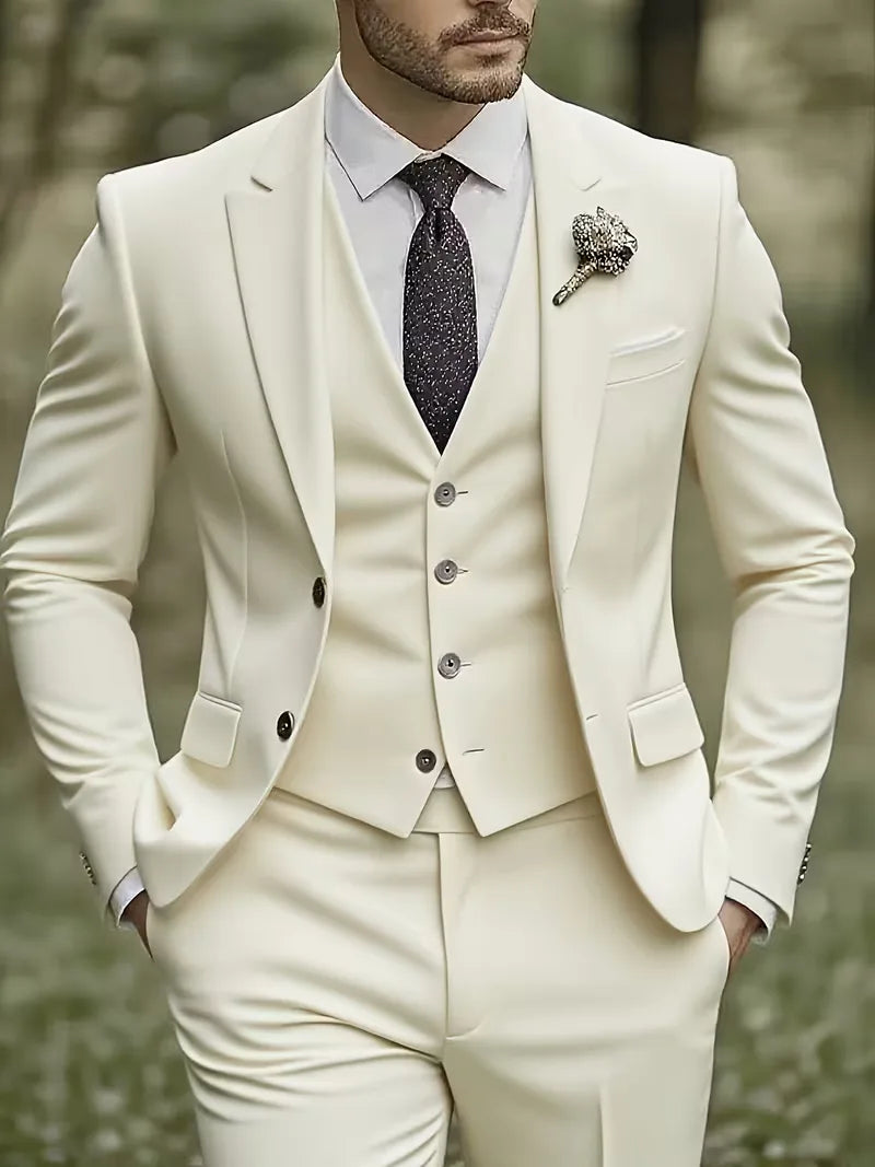 Ingmar | Men's Slim Fit Three-Piece Suit Set with Notched Lapels and Waistcoat