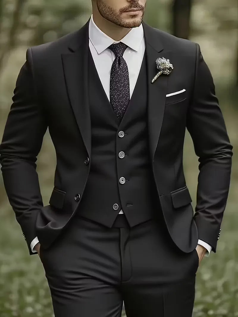 Ingmar | Men's Slim Fit Three-Piece Suit Set with Notched Lapels and Waistcoat
