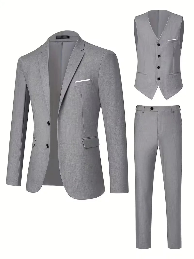Ingmar | Men's Slim Fit Three-Piece Suit Set with Notched Lapels and Waistcoat