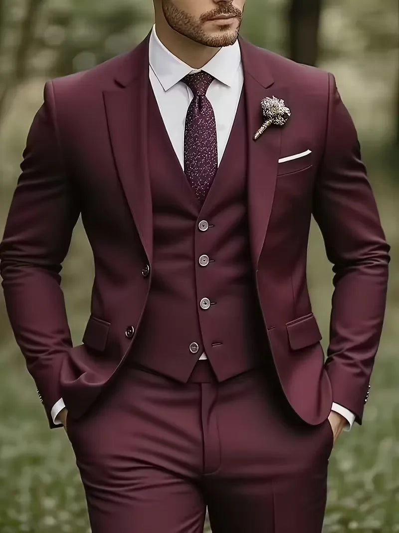 Ingmar | Men's Slim Fit Three-Piece Suit Set with Notched Lapels and Waistcoat