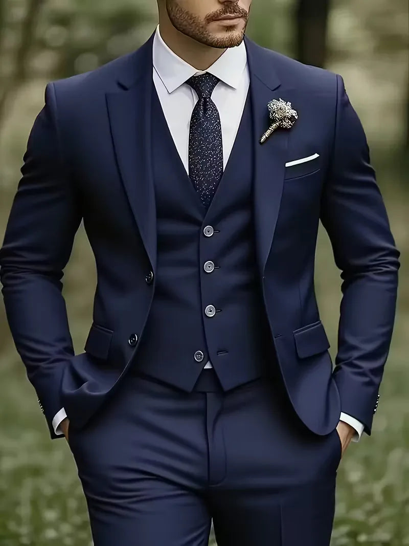 Ingmar | Men's Slim Fit Three-Piece Suit Set with Notched Lapels and Waistcoat
