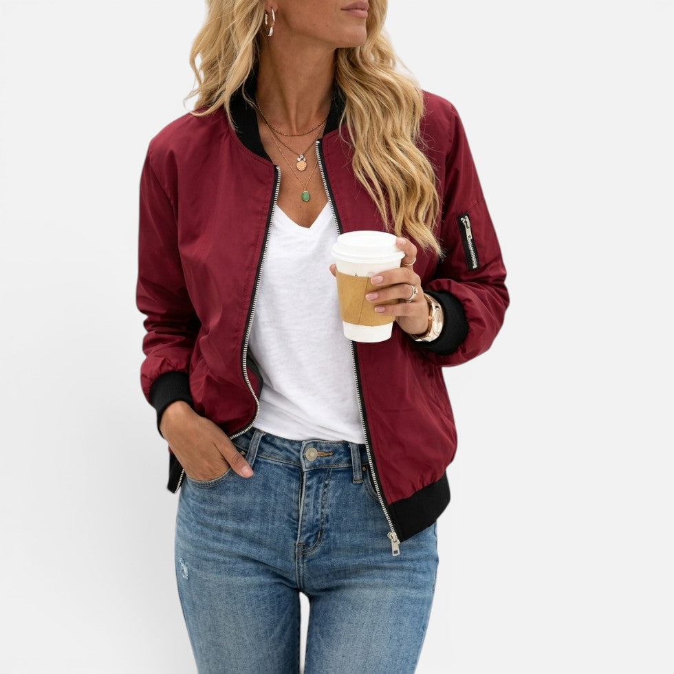 Zip Up Light Bomber Jacket — Warm