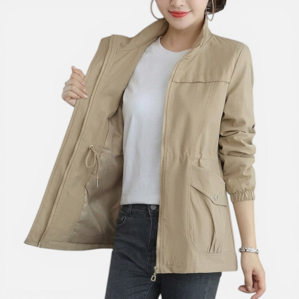 Womens Light Zip Up Jacket Drawstring Waist — Warm