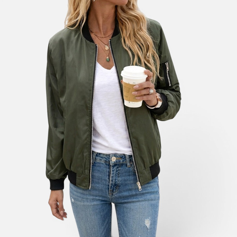 Zip Up Light Bomber Jacket — Warm