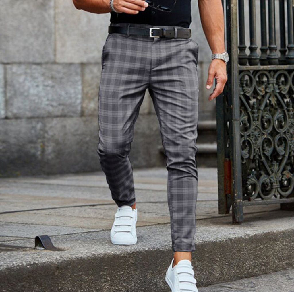 Stretchy Checkered Chino Pants For Men — Comfortable Waist