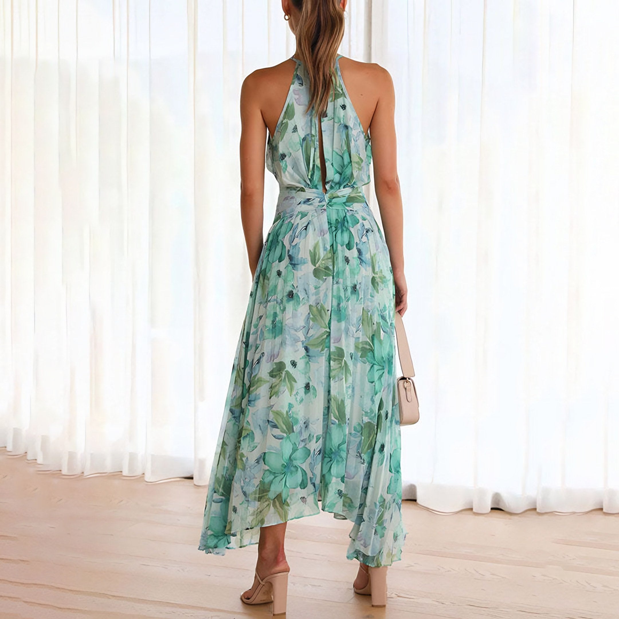 Women's Halter Pleated Maxi Dress — view 3