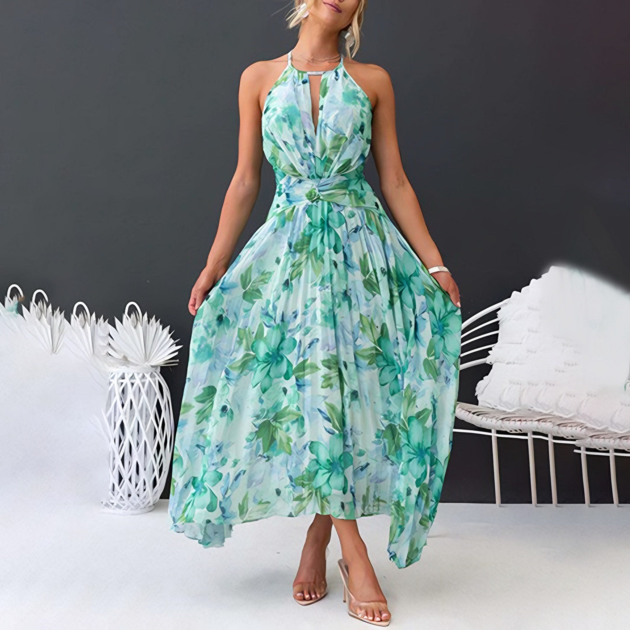 Women's Halter Pleated Maxi Dress — view 4