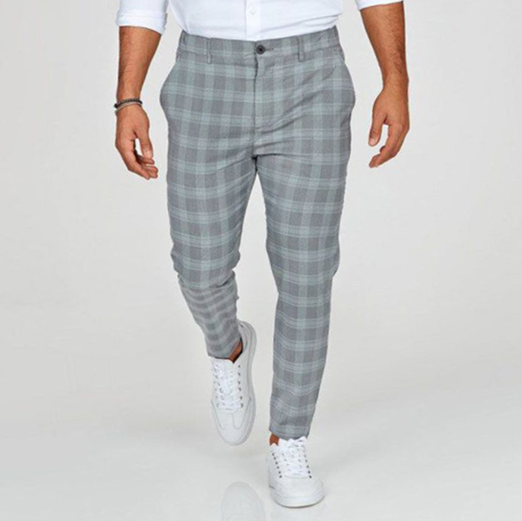 Stretchy Checkered Chino Pants For Men — Comfortable Waist