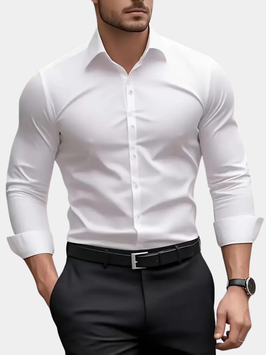 Men's Slim Fit Shirt with Spread Collar and Button Front