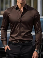 Men's Slim Fit Shirt with Spread Collar and Button Front