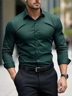 Men's Slim Fit Shirt with Spread Collar and Button Front