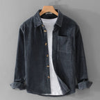 Men's Corduroy Shirt with Point Collar and Chest Pocket