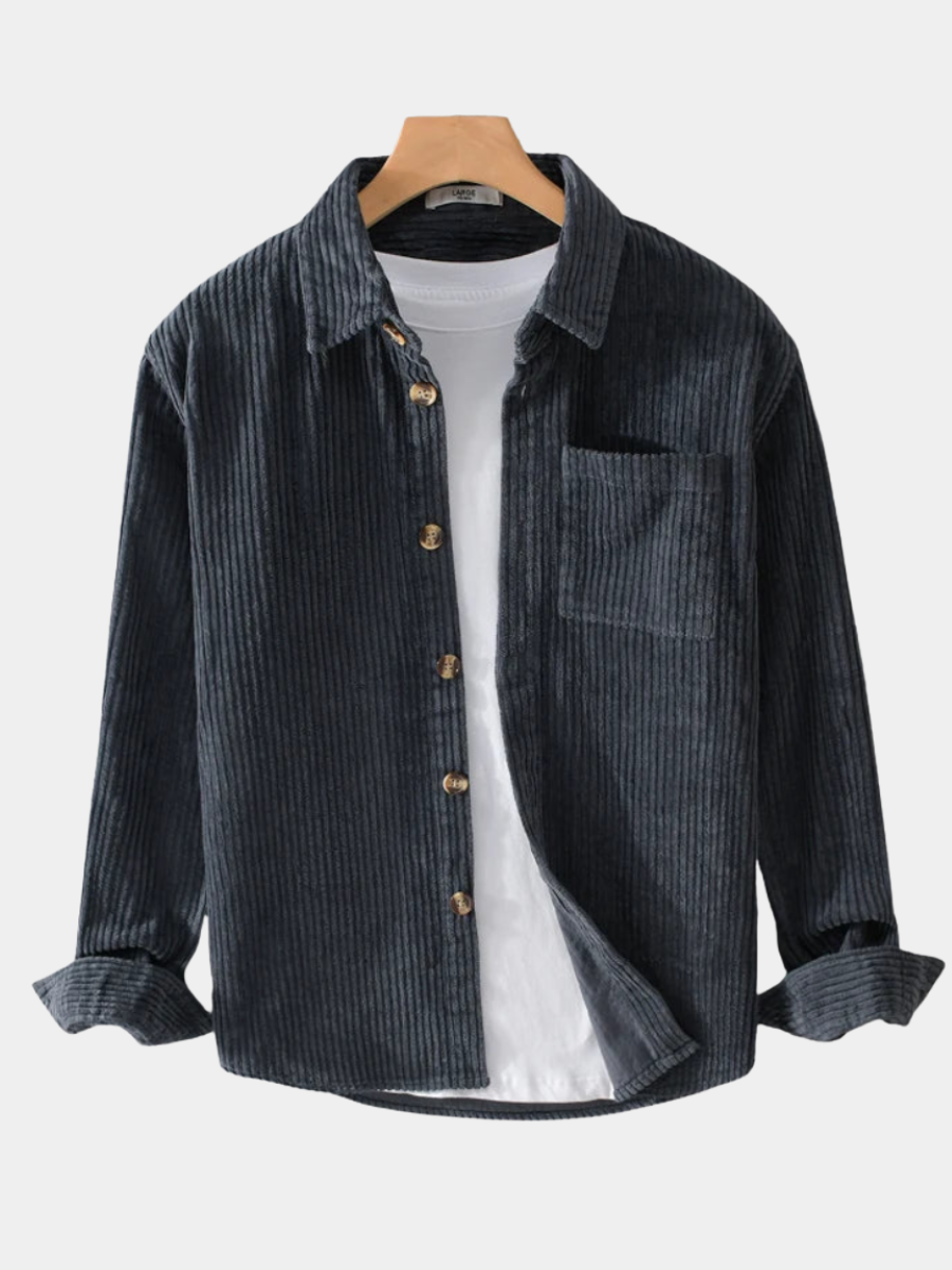 Men's Corduroy Shirt with Point Collar and Chest Pocket