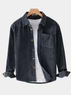 Men's Corduroy Shirt with Point Collar and Chest Pocket