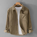 Men's Corduroy Shirt with Point Collar and Chest Pocket