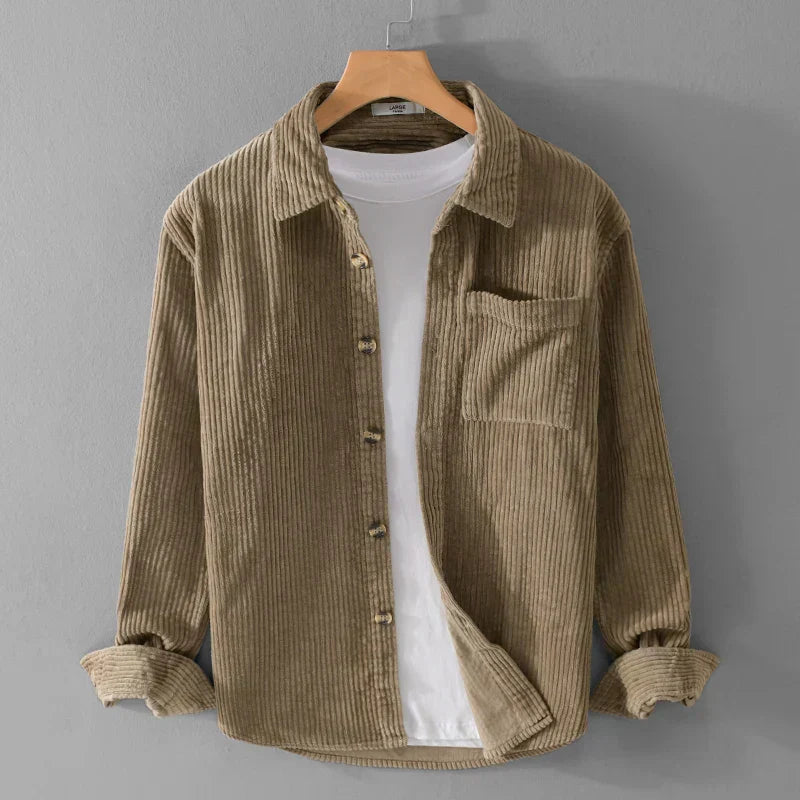 Men's Corduroy Shirt with Point Collar and Chest Pocket