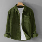 Men's Corduroy Shirt with Point Collar and Chest Pocket
