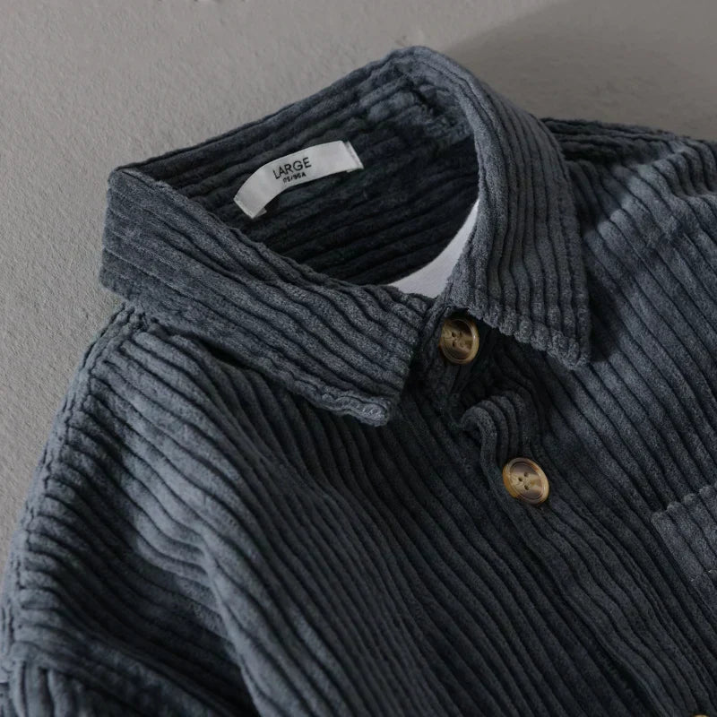 Men's Corduroy Shirt with Point Collar and Chest Pocket