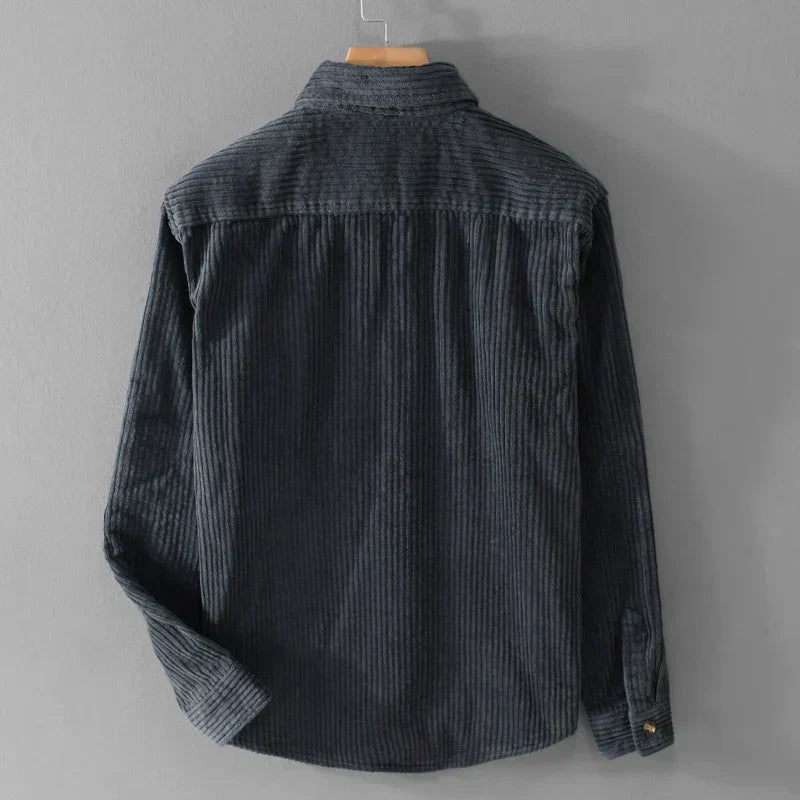 Men's Corduroy Shirt with Point Collar and Chest Pocket