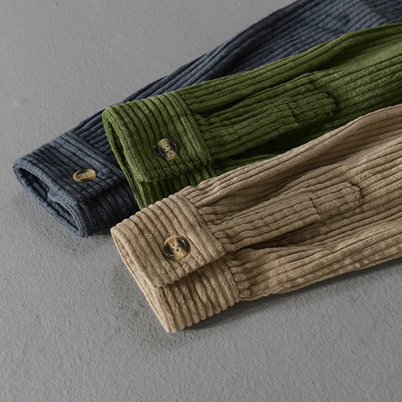 Men's Corduroy Shirt with Point Collar and Chest Pocket