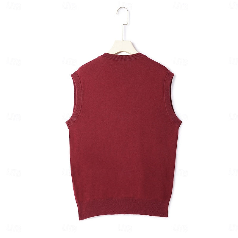 Men's Sleeveless Cardigan with V-Neck and Welt Pockets