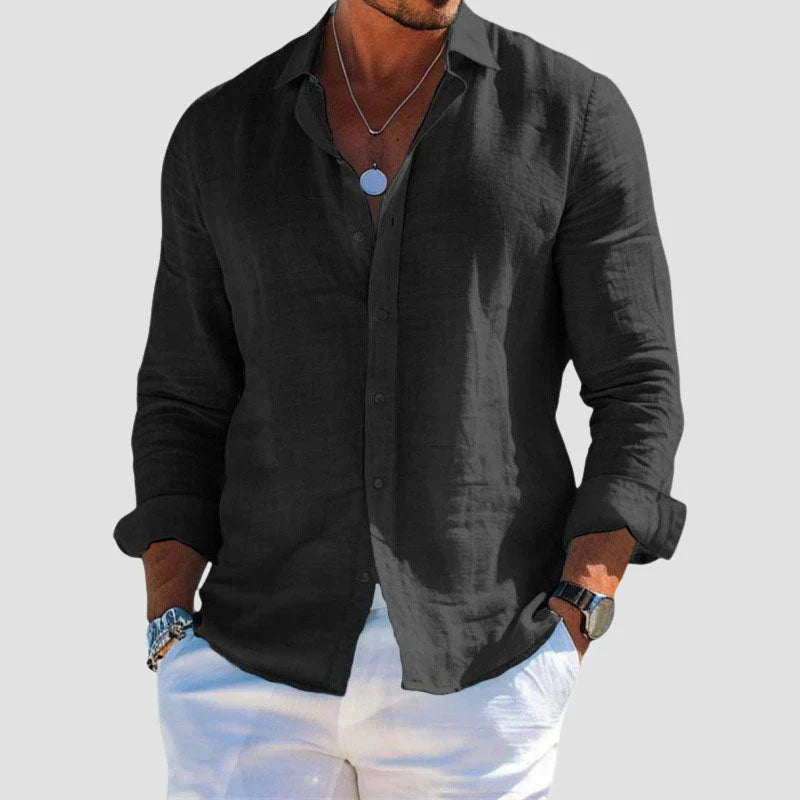 Magnus | Men's Linen Shirt with Button-Down Collar and Long Sleeves