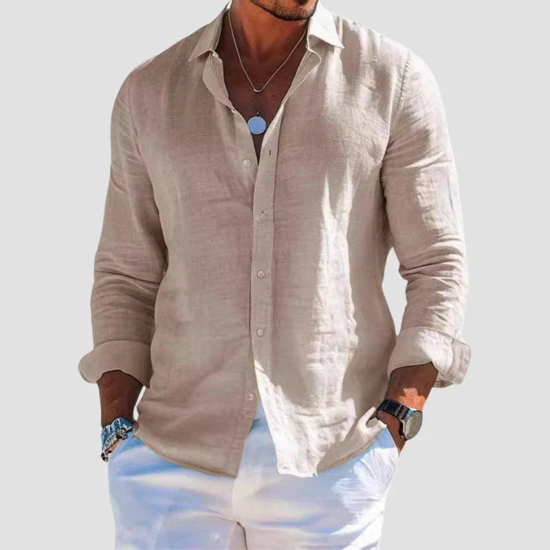 Magnus | Men's Linen Shirt with Button-Down Collar and Long Sleeves