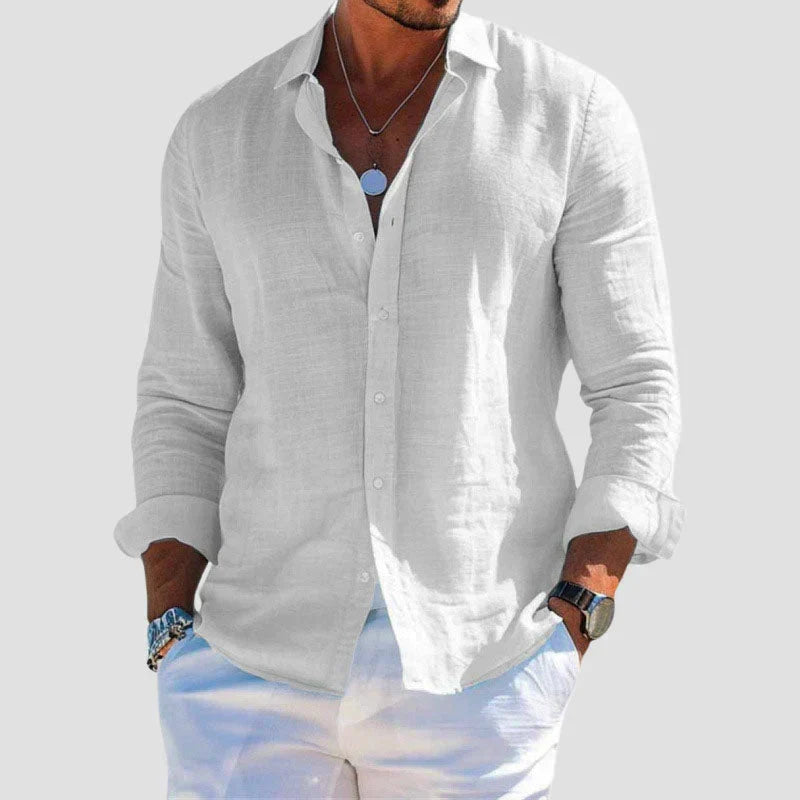 Magnus | Men's Linen Shirt with Button-Down Collar and Long Sleeves