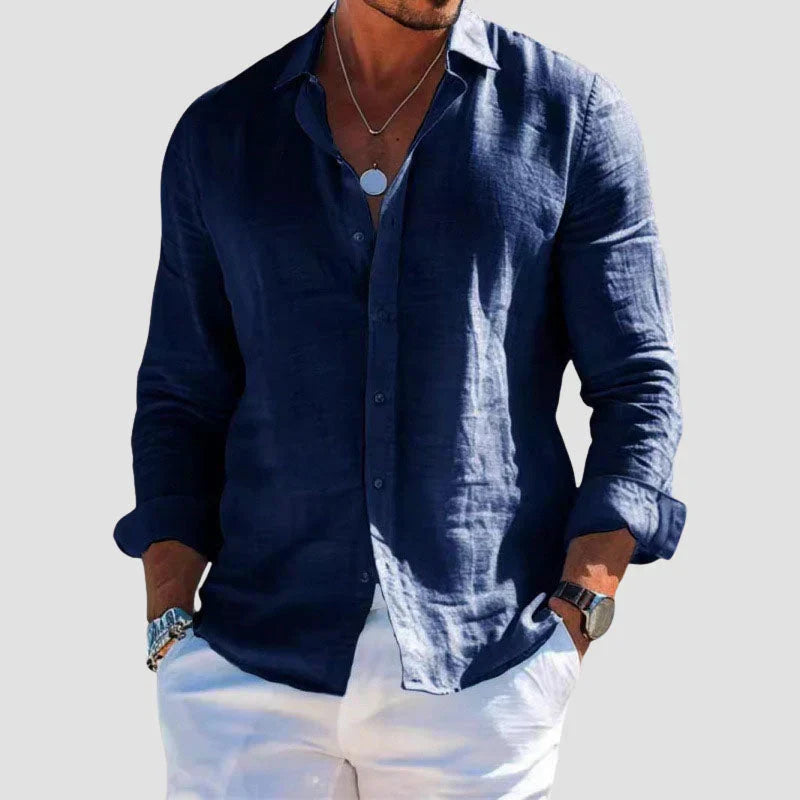 Magnus | Men's Linen Shirt with Button-Down Collar and Long Sleeves